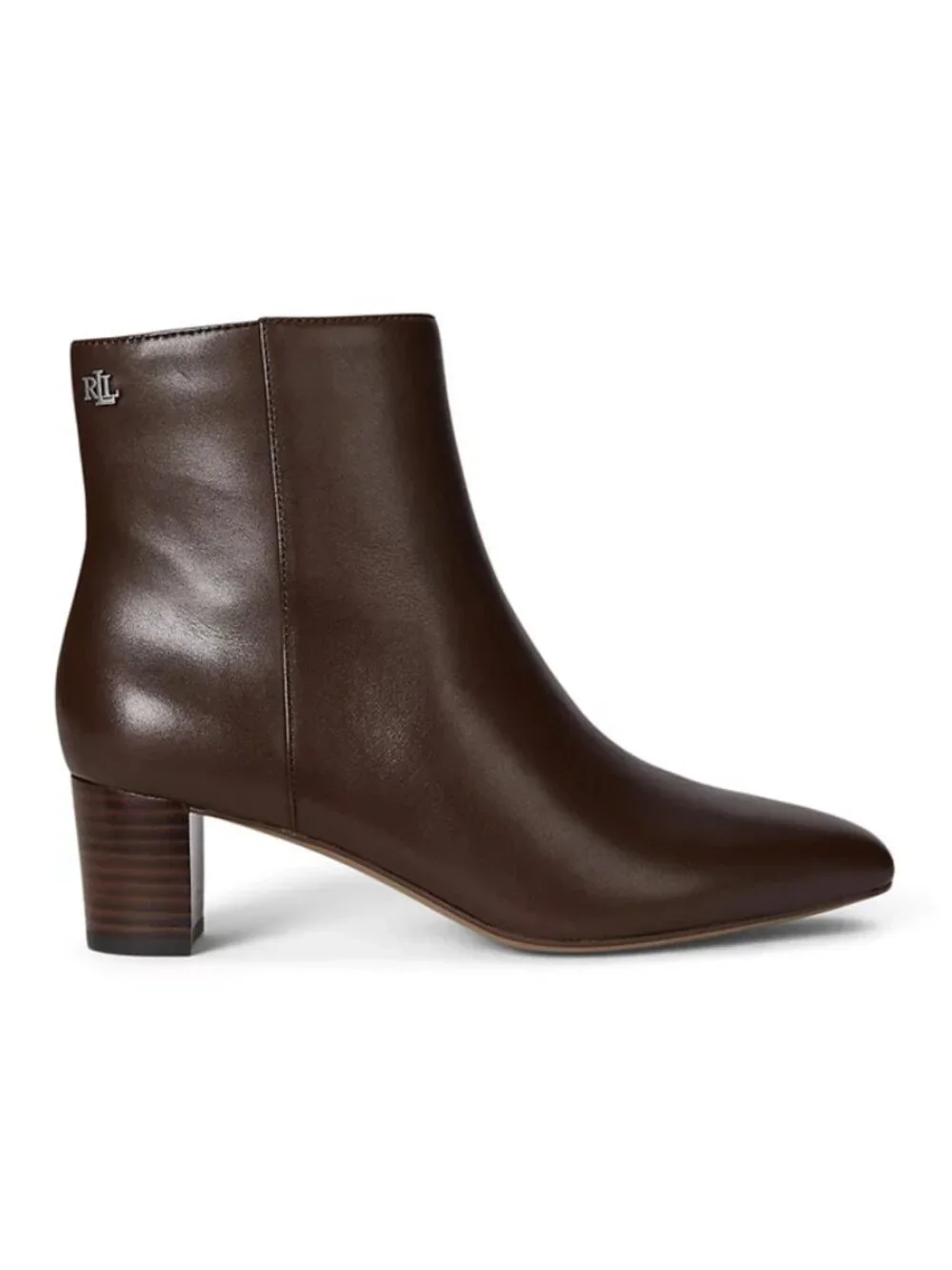 Lauren Ralph Lauren Demi Leather Block Heel Booties Brown Size 8.5 NWT
